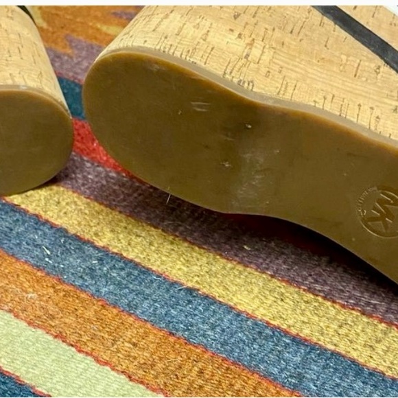 MK white platform sandals w/ black trim & cork sole - Picture 5 of 5